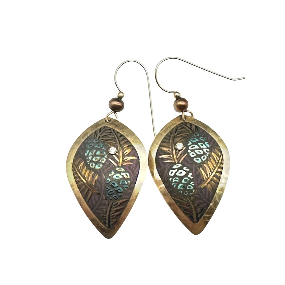 Vintage John Michael Richardson Thai Mixed Metal Leaf Drop Earrings Ltd Ed